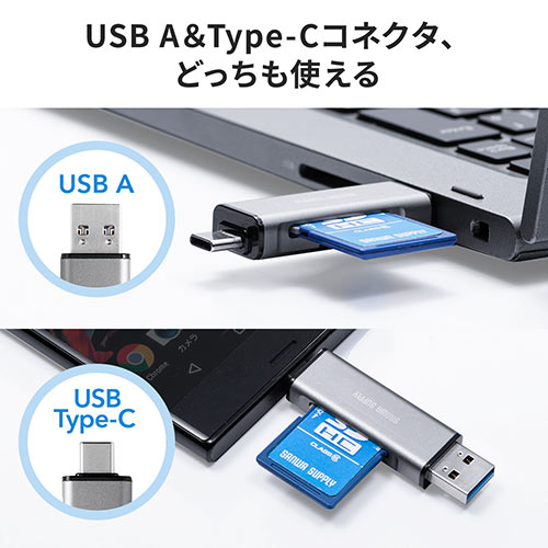 メディアケース付きカードリーダー（Type-Cカードリーダー・Type-Aカードリーダー・メモリケース・SD・microSD・薄型・持ち運び）
