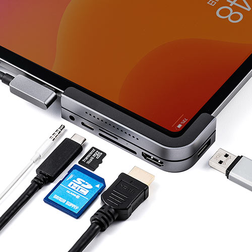 iPad Pro 2018年モデル用USBハブ（Type-Cハブ・ドッキングハブ・カードリーダー・SD/microSD・PD・HDMIポート・3.5mmジャック・アルミ）