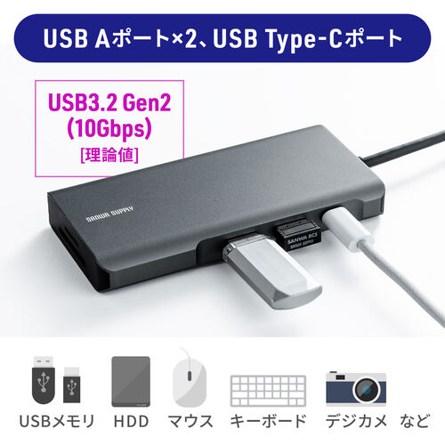 ドッキングステーション（7in1・ケーブル長め・USBハブ・タイプCハブ・コンパクト・4K/30Hz・HDMI・PD100W・充電） ADR331