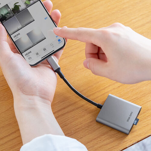 Type-Cカードリーダー（PD100W対応・microSD・SD・UHS-I・アルミ・コンパクト・iPhone15・iPad）