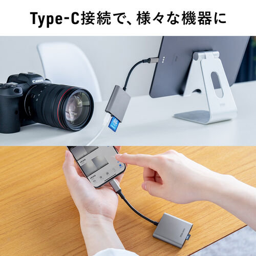 Type-Cカードリーダー（PD100W対応・microSD・SD・UHS-I・アルミ・コンパクト・iPhone15・iPad）