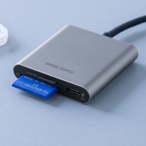 Type-Cカードリーダー（PD100W対応・microSD・SD・UHS-II・メッシュケーブル・アルミ・コンパクト・iPhone15・iPad）