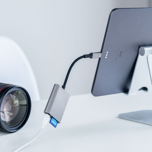 Type-Cカードリーダー（PD100W対応・microSD・SD・UHS-II・メッシュケーブル・アルミ・コンパクト・iPhone15・iPad）