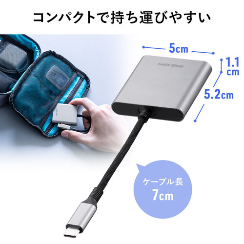 Type-Cカードリーダー（PD100W対応・microSD・SD・UHS-II・メッシュケーブル・アルミ・コンパクト・iPhone15・iPad）