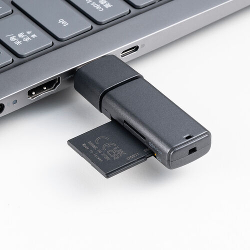 USB A カードリーダー（スライド式・キャップ・SDカード・microSDカード・USB5Gbps・コンパクト・ガンメタリック）