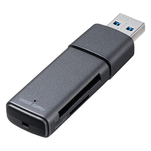 USB A カードリーダー（スライド式・キャップ・SDカード・microSDカード・USB5Gbps・コンパクト・ガンメタリック）