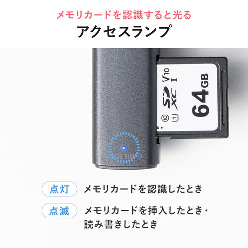 USB A カードリーダー（スライド式・キャップ・SDカード・microSDカード・USB5Gbps・コンパクト・ガンメタリック）