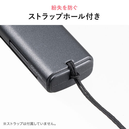 USB A カードリーダー（スライド式・キャップ・SDカード・microSDカード・USB5Gbps・コンパクト・ガンメタリック）