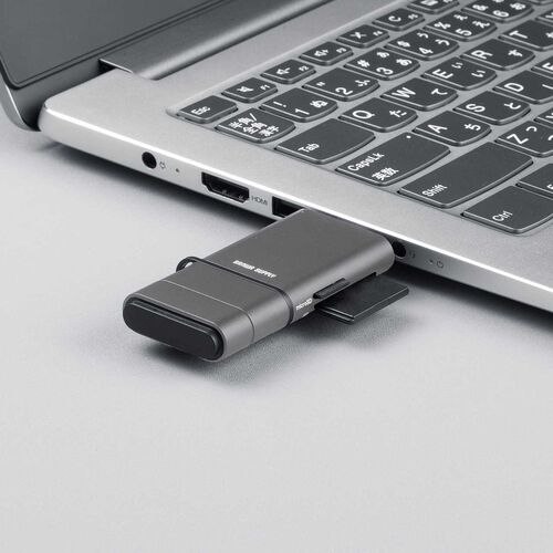 USB-A & USB-C カードリーダー（UHS-II 対応・SDカード・microSDカード・同時認識・コンパクト・USB3.0・Type-C・高速転送・SDXC/SDHC・ガンメタリック）