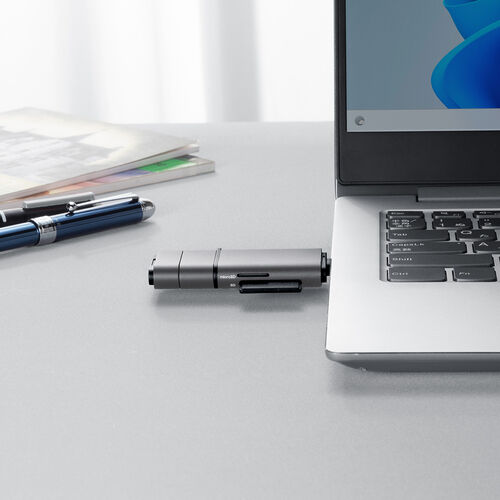 USB-A & USB-C カードリーダー（UHS-II 対応・SDカード・microSDカード・同時認識・コンパクト・USB3.0・Type-C・高速転送・SDXC/SDHC・ガンメタリック）