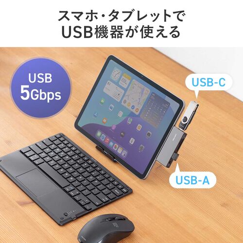 USB-C ハブ（5-in-1・PD100W・充電・SD・microSD・カードリーダー・イヤホンジャック・USB-Aポート・5Gbps・iPhone・iPad・スマホ・タブレット・アルミ製）