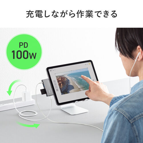 USB-C ハブ（5-in-1・PD100W・充電・SD・microSD・カードリーダー・イヤホンジャック・USB-Aポート・5Gbps・iPhone・iPad・スマホ・タブレット・アルミ製）