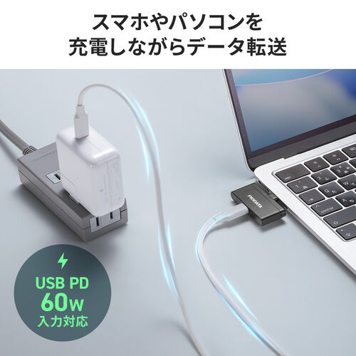 USB-C カードリーダー（PD充電対応・スマホ・バックアップ・microSDカード・iPhone/Android 対応・PD60W・写真・動画・コンパクト・MFi認証・iXflash・ブラック）