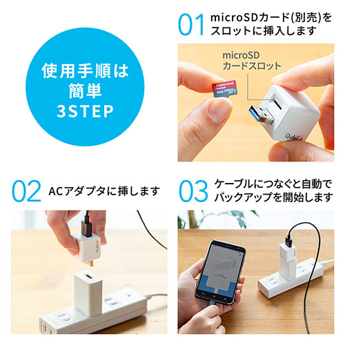 Androidバックアップカードリーダー（Android・アンドロイド・バックアップ・microSD・Qubii A・充電・カードリーダー）