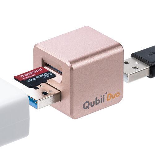 Qubii Duo iPhone iPad iOS Android 自動バックアップ（USB A・microSDカードリーダー機能・容量不足解消・ローズゴールド）