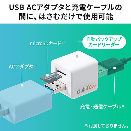 Qubii Duo iPhone iPad iOS Android 自動バックアップ microSDカードリーダー機能 容量不足解消