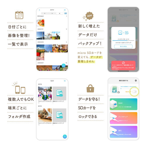 Qubii Power（USB-C・バックアップ ＆ 急速充電・iPhone対応・Android対応・microSD保存・カードリーダー・10年保証・ホワイト）