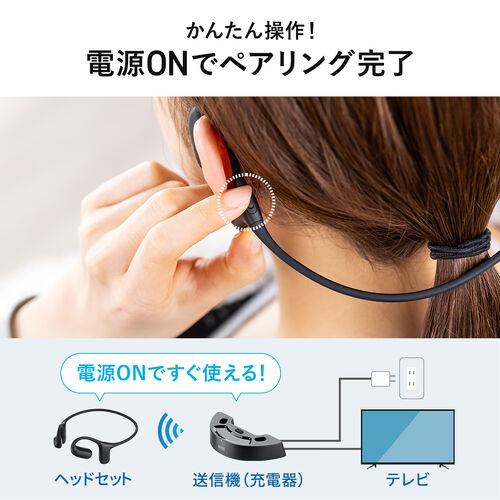 ワイヤレス テレビ用 イヤホン（簡単操作・ペアリング不要・置くだけ充電・耳を塞がない・オープンイヤー・手元スピーカー・ヘッドセット・低遅延・高齢者・オーディオ送信機・トランスミッター）