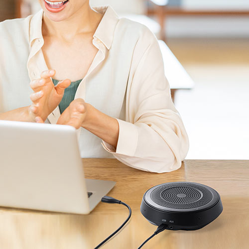 スピーカーフォン(WEB会議・360度全方向集音・エコー/ノイズキャンセリング・USB/Bluetooth/AUX接続対応・会議・マイク・スピーカー・ブラック) BTMSP1