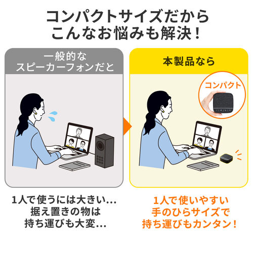 スピーカーフォン（WEB会議・小型・テレワーク・1人用・デュアルマイク・スピーカー・一体型・個人・Bluetooth・USB接続対応・ブラック） EZ4-BTMSP2