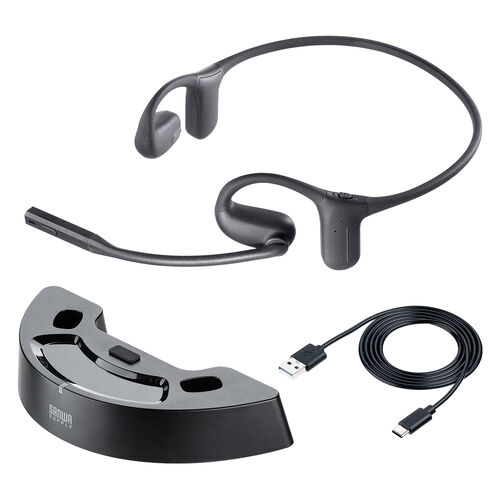Bluetoothヘッドセット（オープンイヤー・単一指向性マイク・クレードル 充電台・ENCノイズキャンセル・無線・軽量・通話・ブラック）