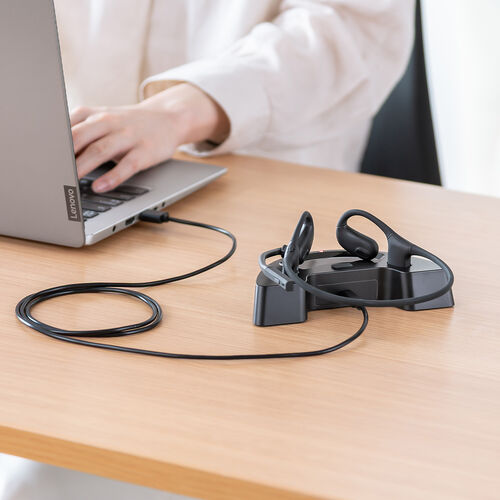 Bluetoothヘッドセット（オープンイヤー・単一指向性マイク・クレードル 充電台・ENCノイズキャンセル・無線・軽量・通話・ブラック）