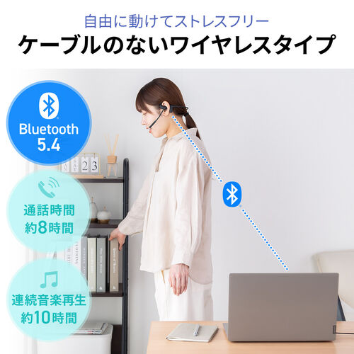 Bluetoothヘッドセット（オープンイヤー・単一指向性マイク・クレードル 充電台・ENCノイズキャンセル・無線・軽量・通話・ブラック）