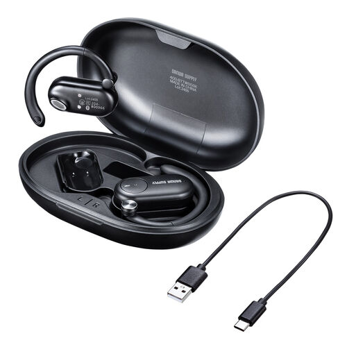 オープンイヤー型 ワイヤレスイヤホン（Bluetooth5.4・IPX5・防水・空気伝導・Type-C充電・耳掛け式・サイズ調整可能・耳を塞がない・開放型・ヘッドセット・軽量10g・ブラック）