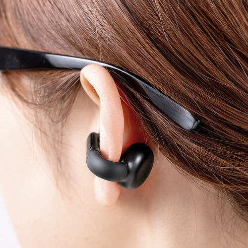 イヤーカフ イヤホン（完全ワイヤレス・オープンイヤー型・Bluetooth 5.3・左右非対称・最大24時間・マイク通話・耳挟み式・ながら聴き・小型・軽量・IPX4・ブラック）