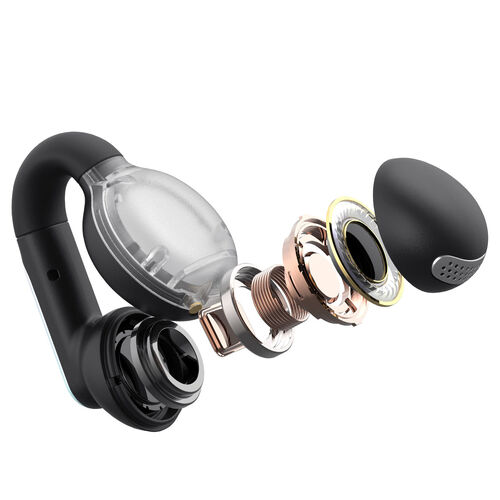 イヤーカフ イヤホン（完全ワイヤレス・オープンイヤー型・Bluetooth 5.3・左右非対称・最大24時間・マイク通話・耳挟み式・ながら聴き・小型・軽量・IPX4・ブラック）