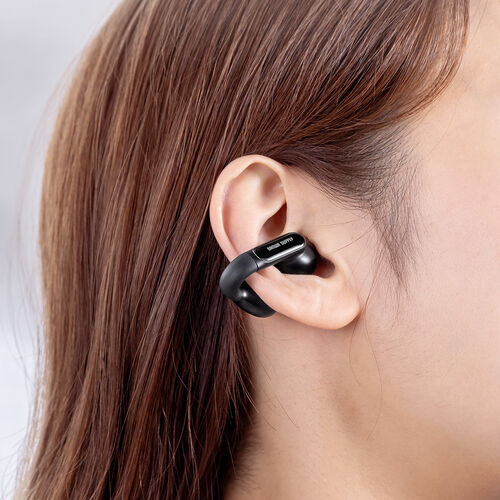 イヤーカフ イヤホン（完全ワイヤレス・オープンイヤー型・Bluetooth 5.3・左右非対称・最大24時間・マイク通話・耳挟み式・ながら聴き・小型・軽量・IPX4・ブラック）