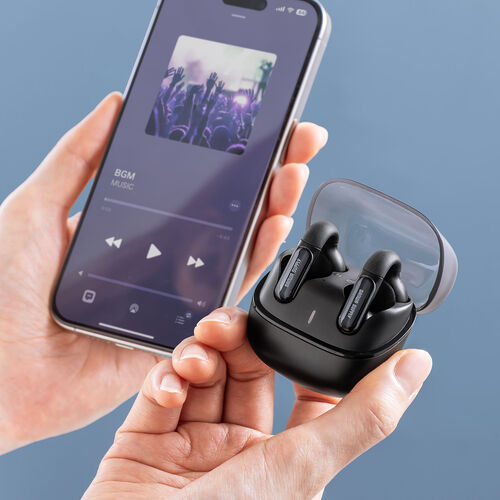 イヤーカフ イヤホン（完全ワイヤレス・オープンイヤー型・Bluetooth 5.3・左右非対称・最大24時間・マイク通話・耳挟み式・ながら聴き・小型・軽量・IPX4・ブラック）