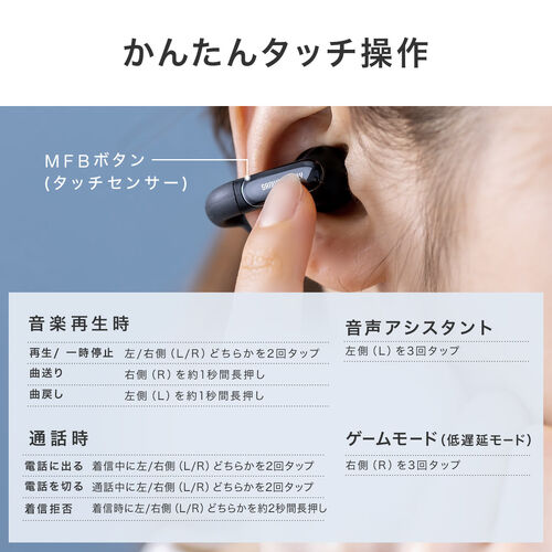 イヤーカフ イヤホン（完全ワイヤレス・オープンイヤー型・Bluetooth 5.3・左右非対称・最大24時間・マイク通話・耳挟み式・ながら聴き・小型・軽量・IPX4・ブラック）