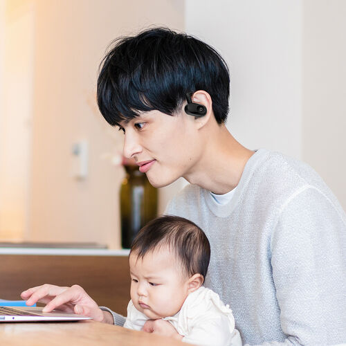 オープンイヤー ワイヤレスイヤホン（Bluetooth6.1・耳掛け・上下左右調整・マイク通話・耳を塞がない・音漏れ防止・ながら聴き・最大32時間音楽再生・角度調整・ヘッドセット・ブラック）