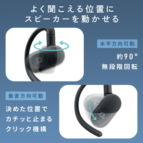 オープンイヤー ワイヤレスイヤホン（Bluetooth6.1・耳掛け・上下左右調整・マイク通話・耳を塞がない・音漏れ防止・ながら聴き・最大32時間音楽再生・角度調整・ヘッドセット・ブラック）