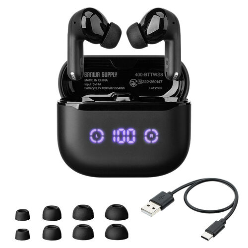 完全ワイヤレスイヤホン（ノイズキャンセリング・Bluetooth5.4・ANC・イヤーピース4種類・最大24時間再生・IPX4・外音取り込み）