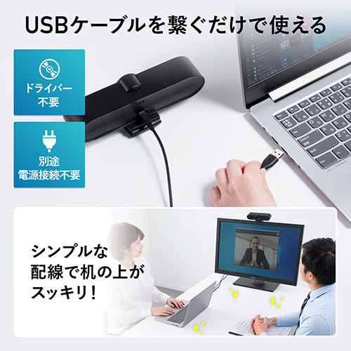 Webカメラ（広角・USB・マイク・スピーカー・高画質・800万画素・Zoom