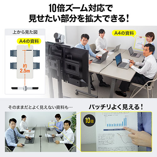 Webカメラ（広角・USB・ズーム・10倍・リモコン・Zoom・Skype・会議・テレワーク）