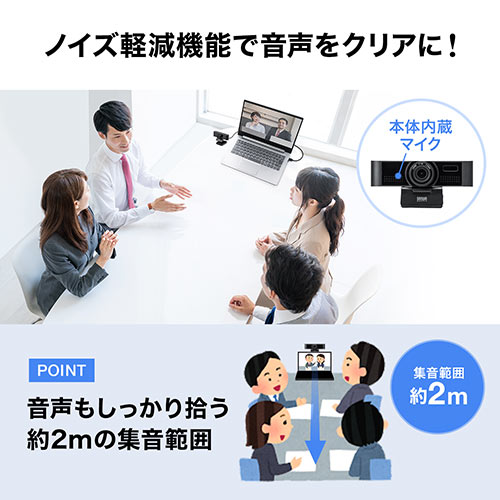 Webカメラ（広角・USB・高画質・200万画素・三脚対応・レンズカバー・会議・Zoom・Skype）