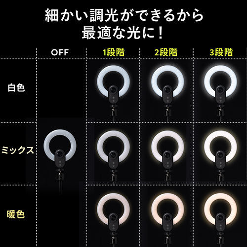 LEDライト一体型 Webカメラ（1080pFHD・3光色・オートフォーカス・マイクなし・スタンド・ウェブ会議・Zoom・Teams・Skype対応）