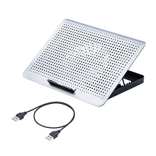 ノートパソコンクーラー（アルミ・冷却台・15.6インチ対応・USB給電・無段階風量調節・8段階角度調節・大型ファン・静音） CLN031