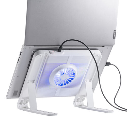 ノートパソコンクーラー（瞬間冷却・アルミ・ペルチェ素子・15.6インチ対応・USB給電・6段階角度調節・ストッパー付き・ホワイト）