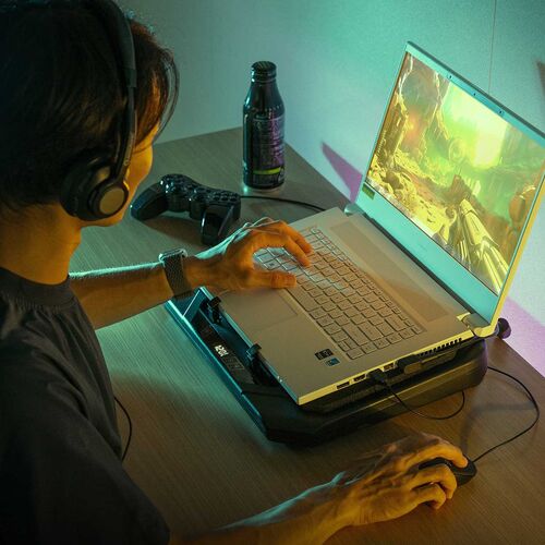 ノートパソコンクーラー（ターボファン・冷却台・超強力・無段階風量調整・角度調整・USBハブ・最強・12-19インチ対応・ゲーミング・エンコード・ブラック）