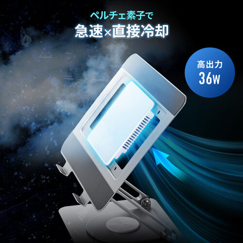 ノートパソコンクーラー（ペルチェ・冷却台・17インチ対応・USB PD給電・無段階角度調整・冷却位置調整）