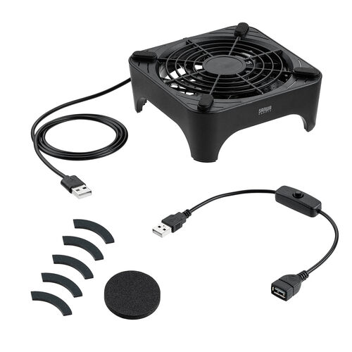 ホームルーター冷却ファン（冷却クーラー・熱対策・静音・超小型・USBファン・オンオフスイッチ・ミニPC・HDD・冷却スタンド・12cmファン・長時間稼働・冷却台・コンパクト・ブラック）