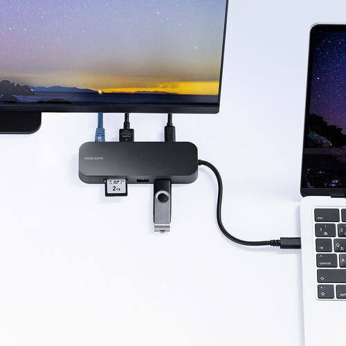 USB-C モバイルドッキングステーション（8-in-1・HDMI・1画面・PD100W・急速充電・SD/microSDカードリーダー・有線LAN・USB-A・4K/30Hz・5Gbps・USBハブ）