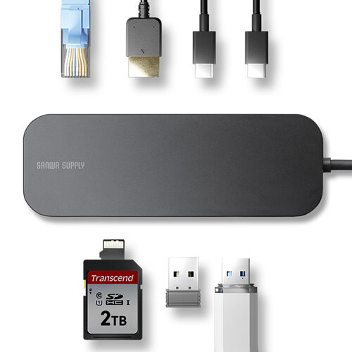 USB-C モバイルドッキングステーション（8-in-1・HDMI・1画面・PD100W・急速充電・SD/microSDカードリーダー・有線LAN・USB-A・4K/30Hz・5Gbps・USBハブ）