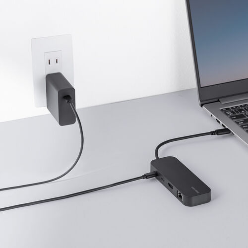 USB-C モバイルドッキングステーション（8-in-1・HDMI・1画面・PD100W・急速充電・SD/microSDカードリーダー・有線LAN・USB-A・4K/30Hz・5Gbps・USBハブ）