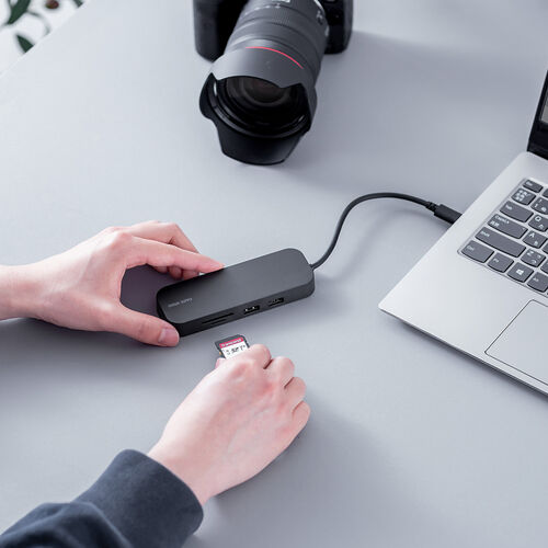 USB-C モバイルドッキングステーション（8-in-1・HDMI・1画面・PD100W・急速充電・SD/microSDカードリーダー・有線LAN・USB-A・4K/30Hz・5Gbps・USBハブ）