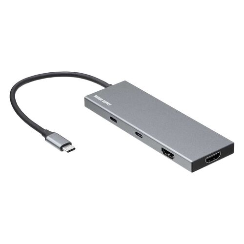 USB-C モバイルドッキングステーション（7-in-1・HDMI・4K/30Hz・2画面・PD100W・急速充電・USB-A・5Gbps・USBハブ・薄型・ガンメタリック）